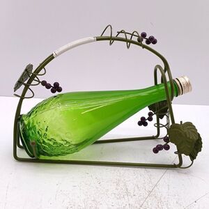 Metal Wine Rack Grape Vine Design Table Counter Holder w/ Green Bottle
